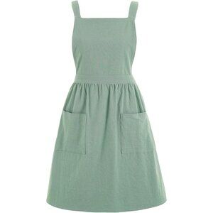 Cotton Linen Pinafore Apron Dress for Women with Pockets Cute Art Chef Aprons fo